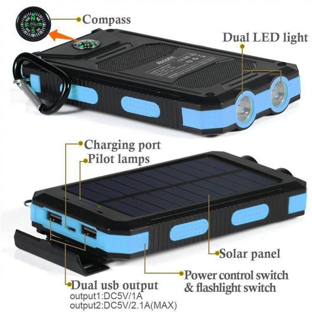 Description Picture 3 of itemSolar Panel Dual USB Power Bank Case SOS Light Flashing Light Compass Bank Power Case External Box Mobile Phone Fast Charger