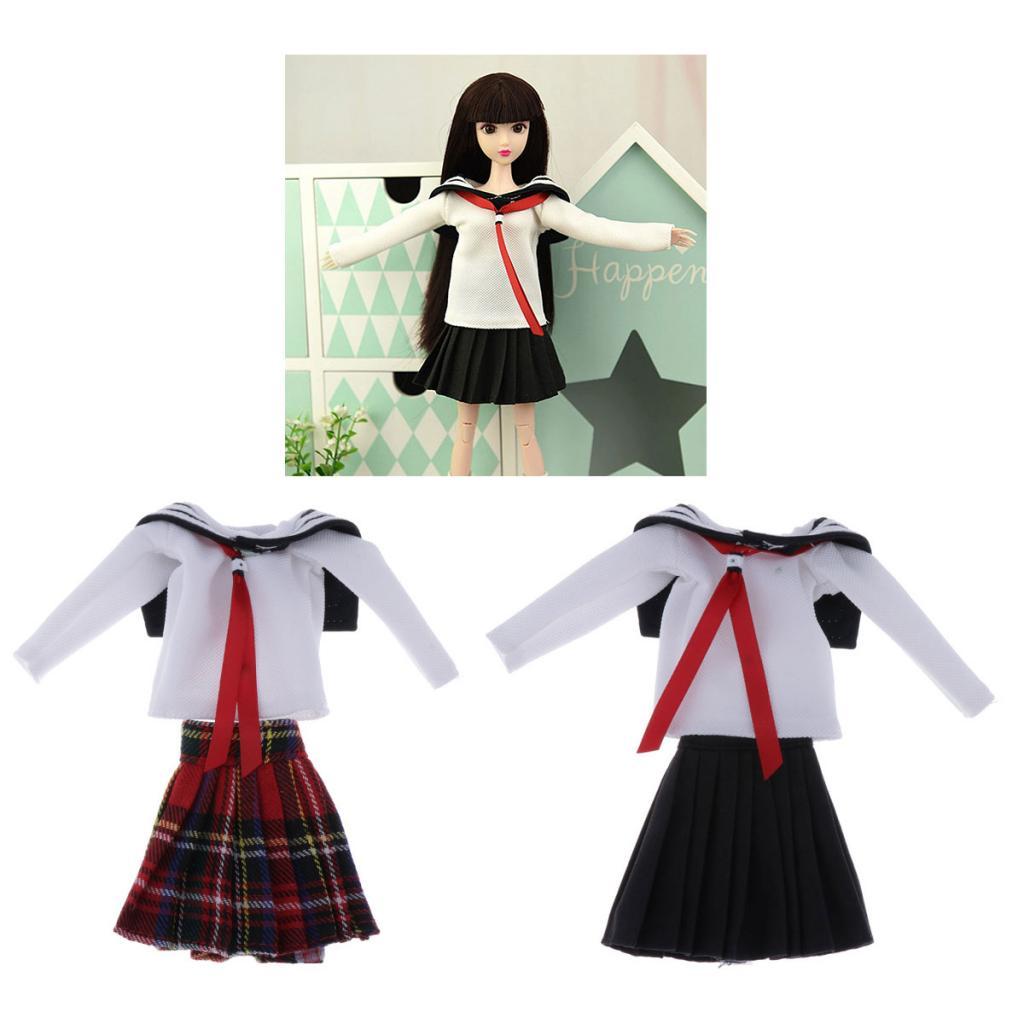 Doll School Uniform T-shirt Skirt for 1/6 BJD Doll Casual Outfit
