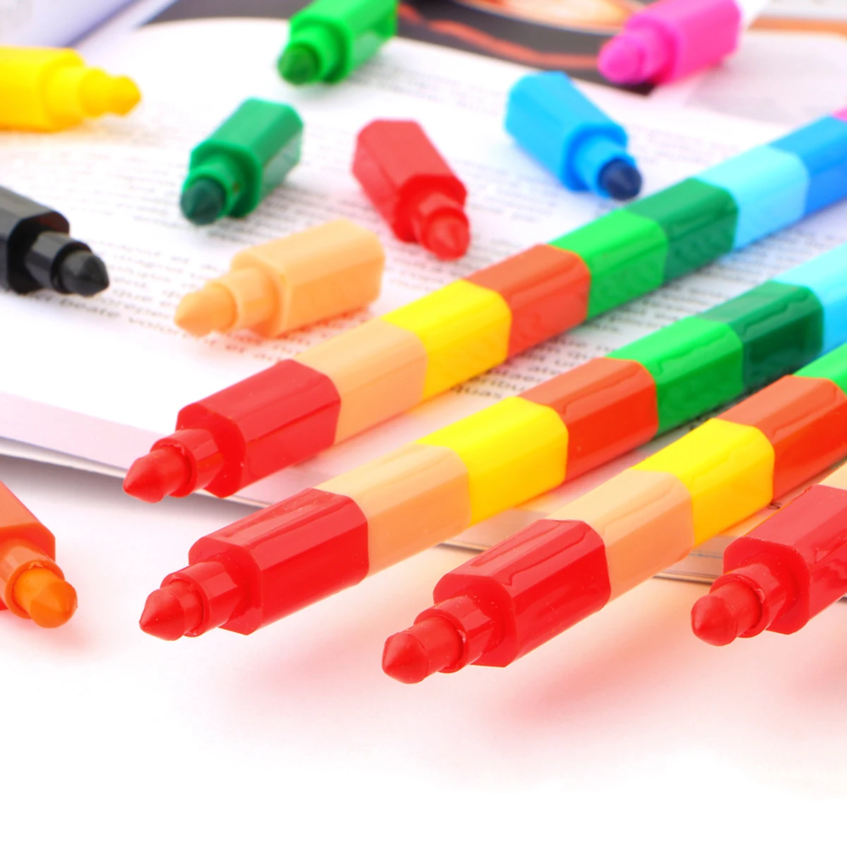 pçs lápis de empilhável lápis conjunto cores lápis ferramentas de escrita diy graffiti blocos de construção crayon para escola de escritório