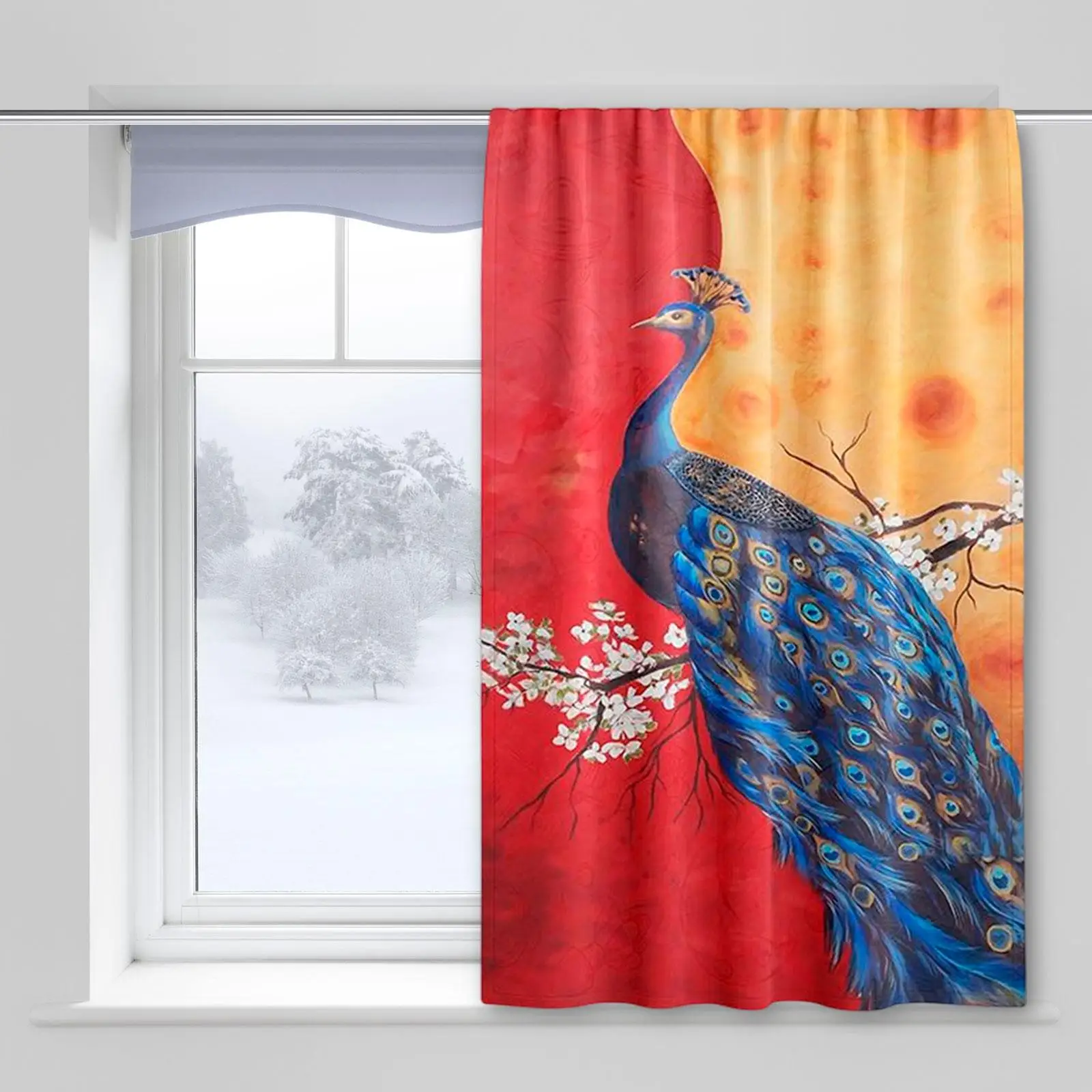 Peacock Print Curtain Panels Room Darkening Window Curtains for Bathroom 51.97`` W x 83.86`` L, Soft and Lighweight