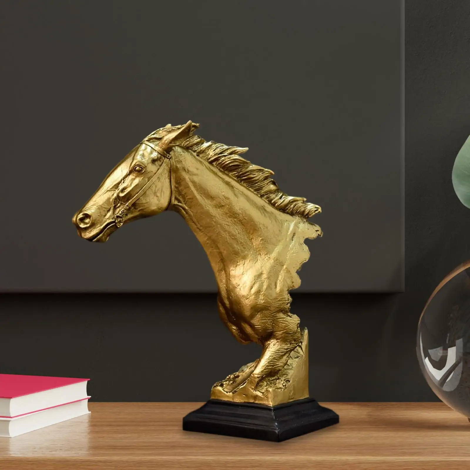 Horse Head Statue Animal Figurines for Dining Room Bookcases Tabletop Bedside Table