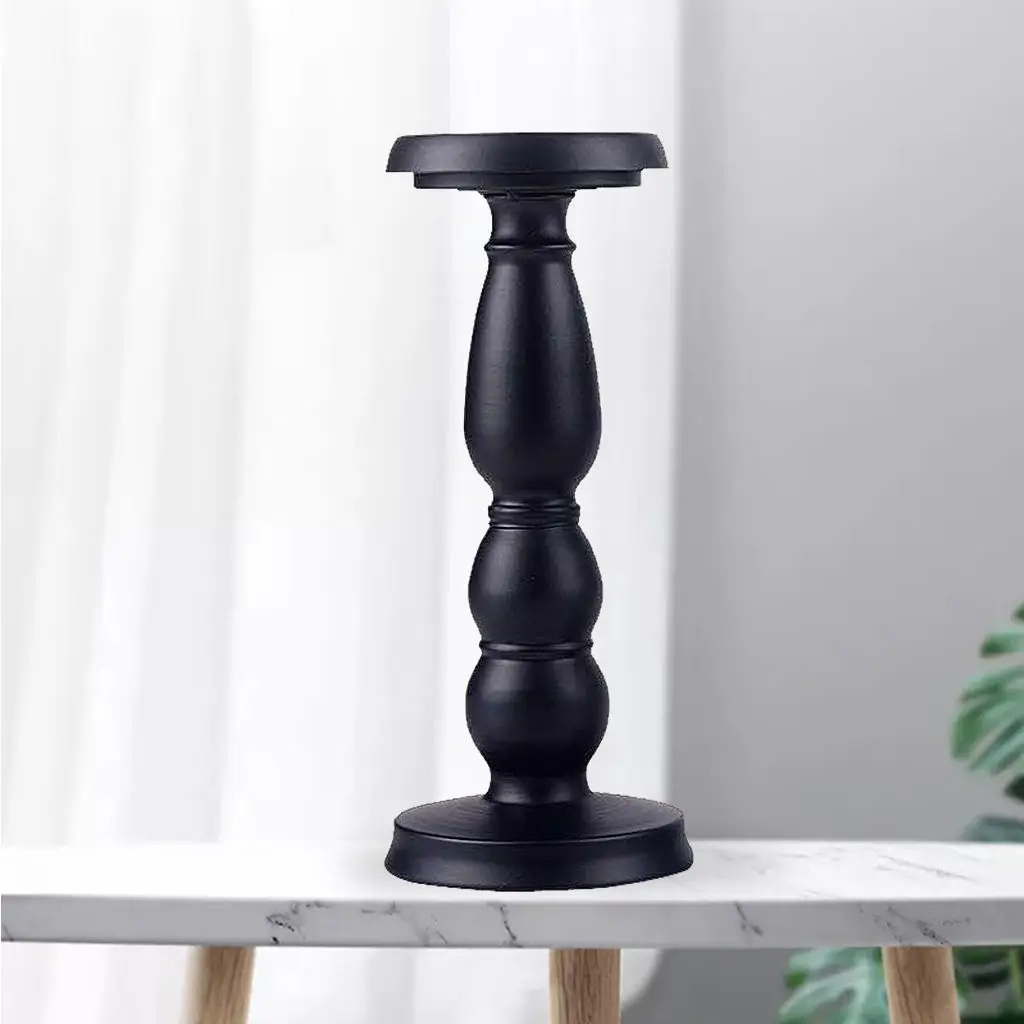 Black Retro Iron Candlestick Pillar Candle Holder for LED and Pillar Candles, Fireplace Decoration