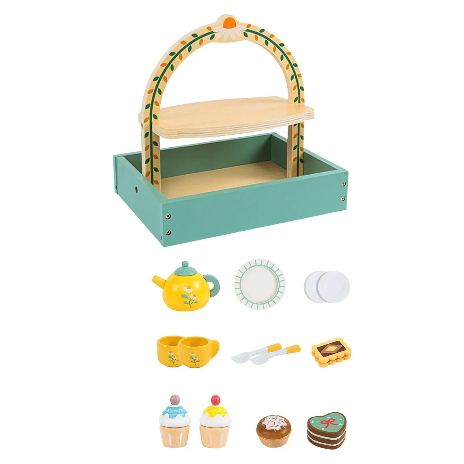 Afternoon Tea Set Educational Learning Game Simulation Toy Wooden Toy for Children Gift Age 3-6 Parent Kindergarten Child