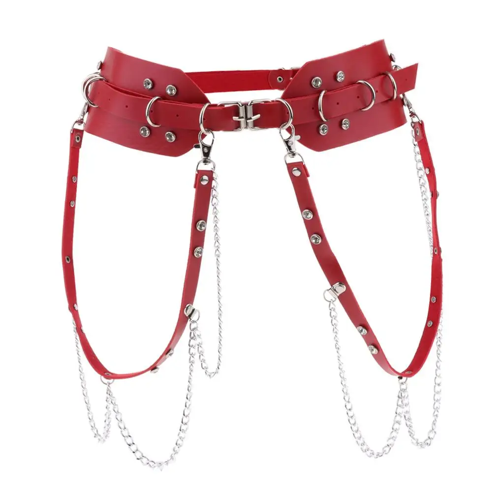 Women`s Punk Waist Belt Made of Leather, Adjustable Wide Waistband