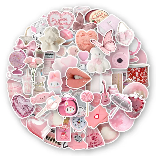 10/60PCS VSCO Pink Aesthetic Sticker Pack for Girl Suitcase