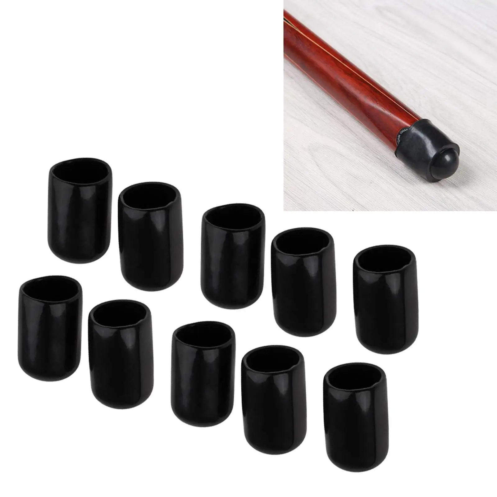 10x Pool Cue Tips Cover Durable 10mm Shockproof Black Billiards Cues Stick Protection Cover for Snooker Billiards Pool Cue