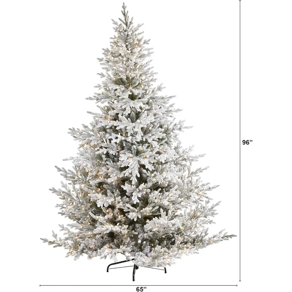 8ft. Flocked Fraser Fir Artificial Christmas Tree With 800 Warm White Lights and 4892 Bendable Branches Green Free Shipping Home