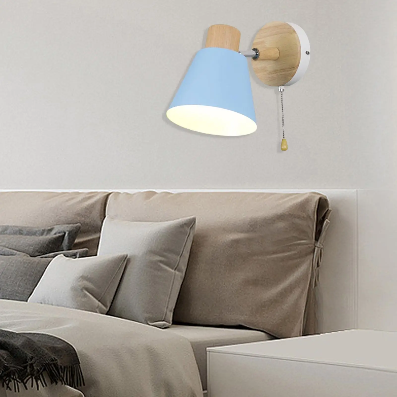Modern Wall Lamp Sconce Light Rotatable with Pull Cord Fixture for Living Room Decoration