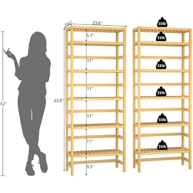 Bookshelf, 6-Tier Bamboo Adjustable 63.4” outlet Tall Bookcase Book Shelf Organizer