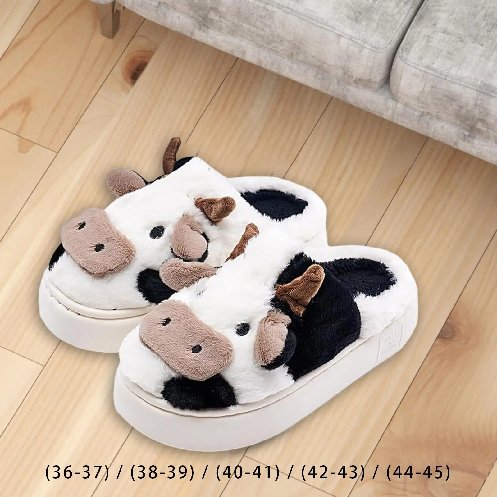 Winter Cow Plush Slippers Casual Birthday Gift Warm House Slippers Animal Indoor Shoes for Apartment Dorm Travel Bedroom Female