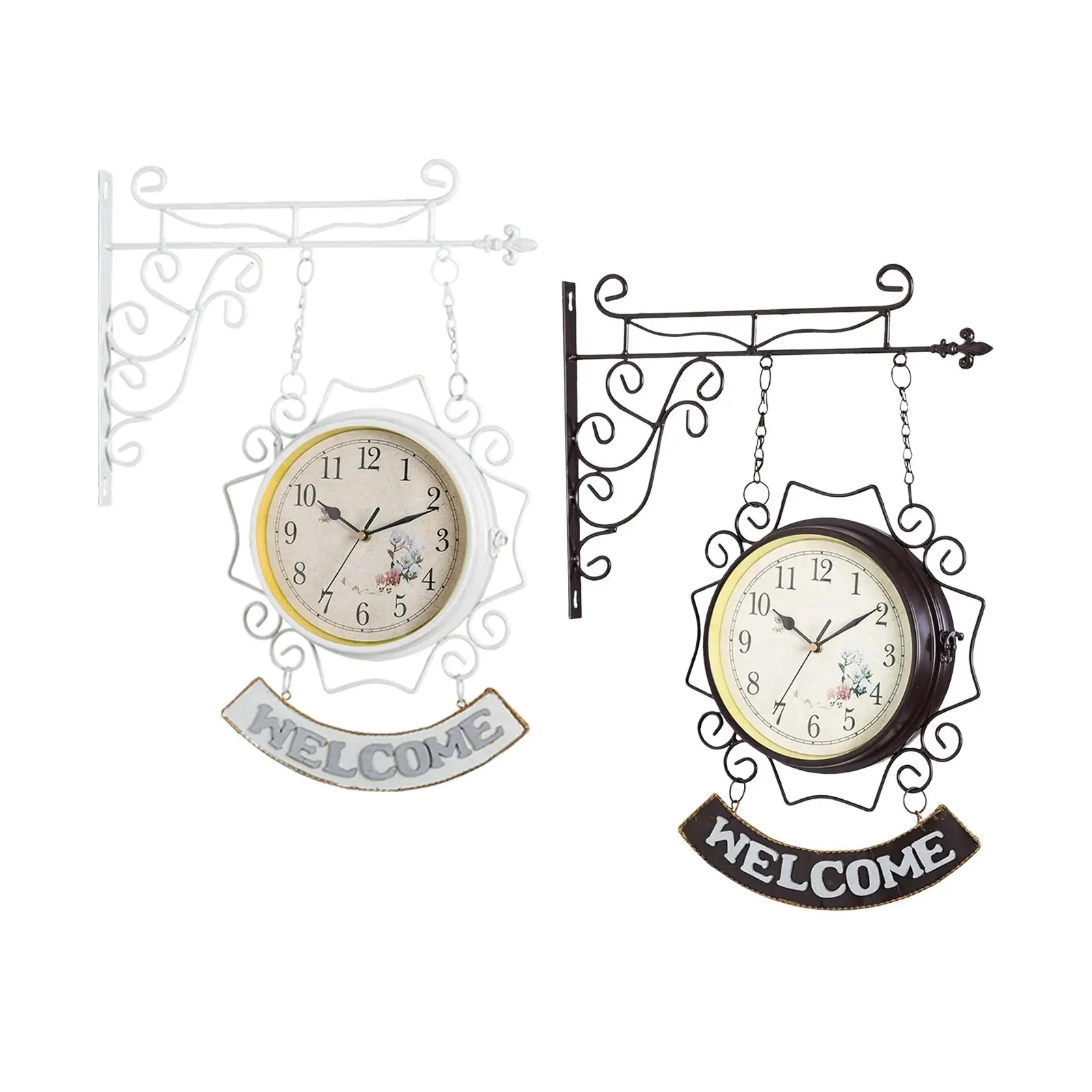 Double Sided Wall Clock Creative Classic Iron for Bedroom Outdoor Hallway