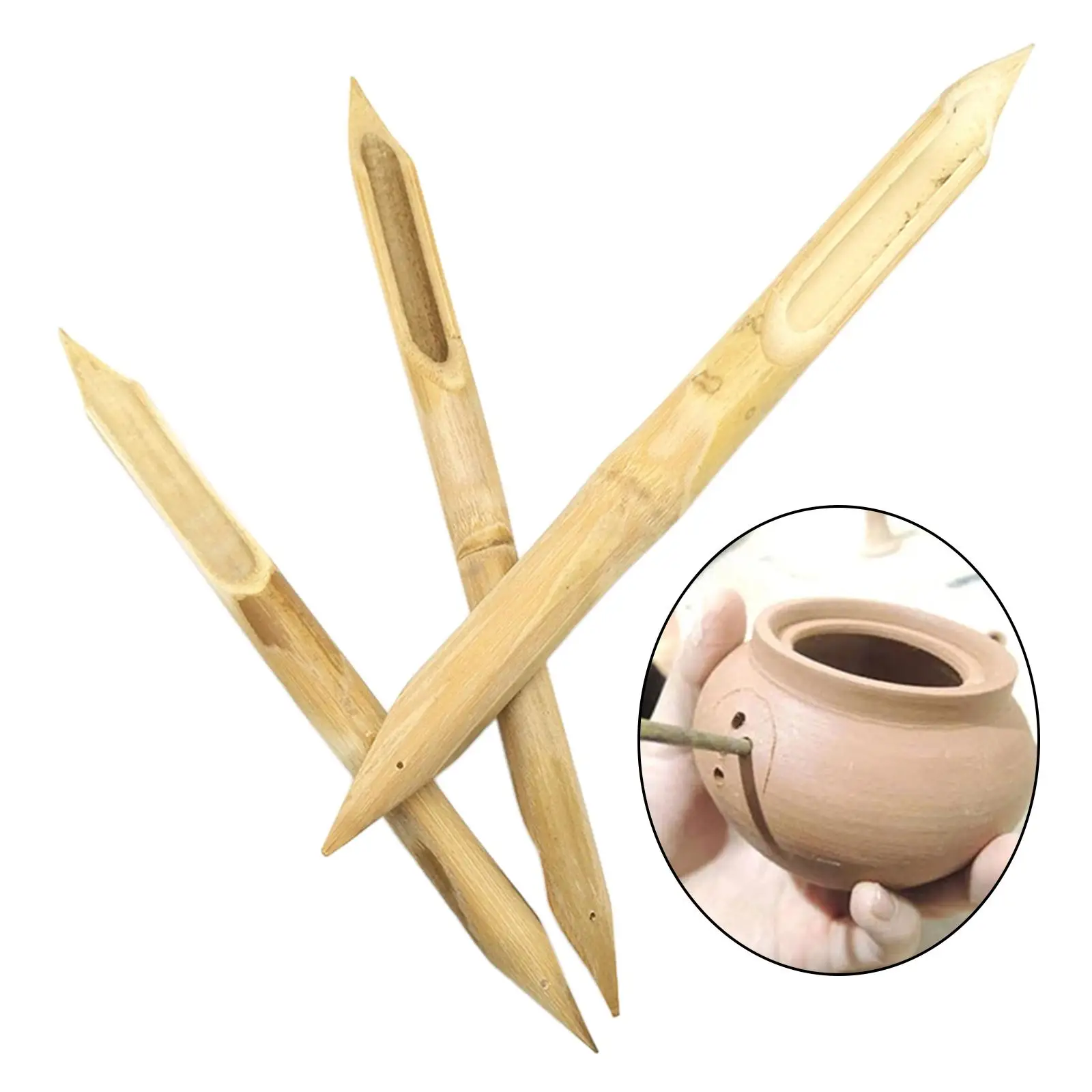 3Pcs Pottery Clay Bamboo Hole  Puncher Handmade DIY Shaping Puncher Pens Modeling Sculpture Punchers for Beginners
