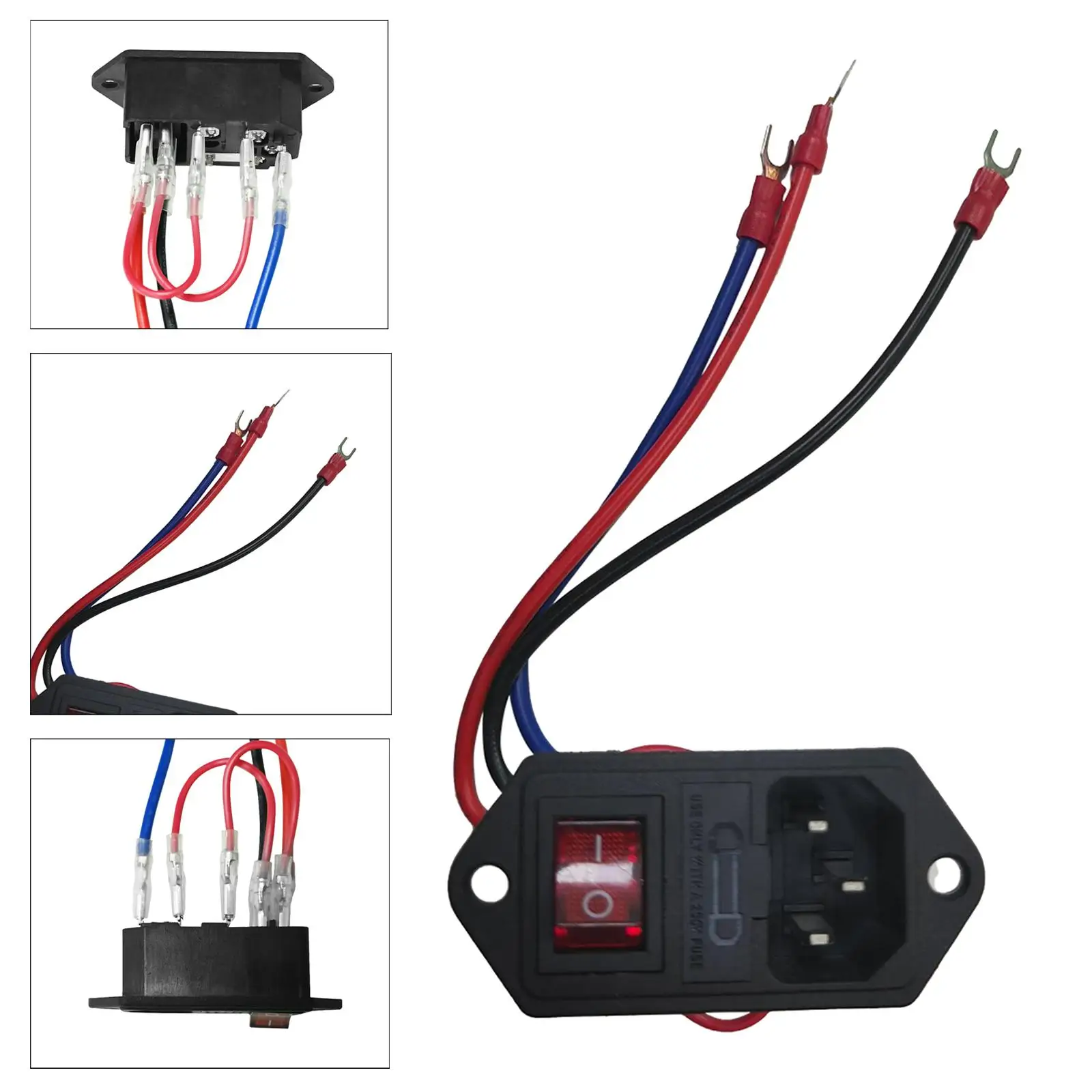 10A 250V Power Socket Inlet Module AC Socket Fuse Swtich with Red Triple Rocker Switch 3D Printer Power Switch Fuse Switch