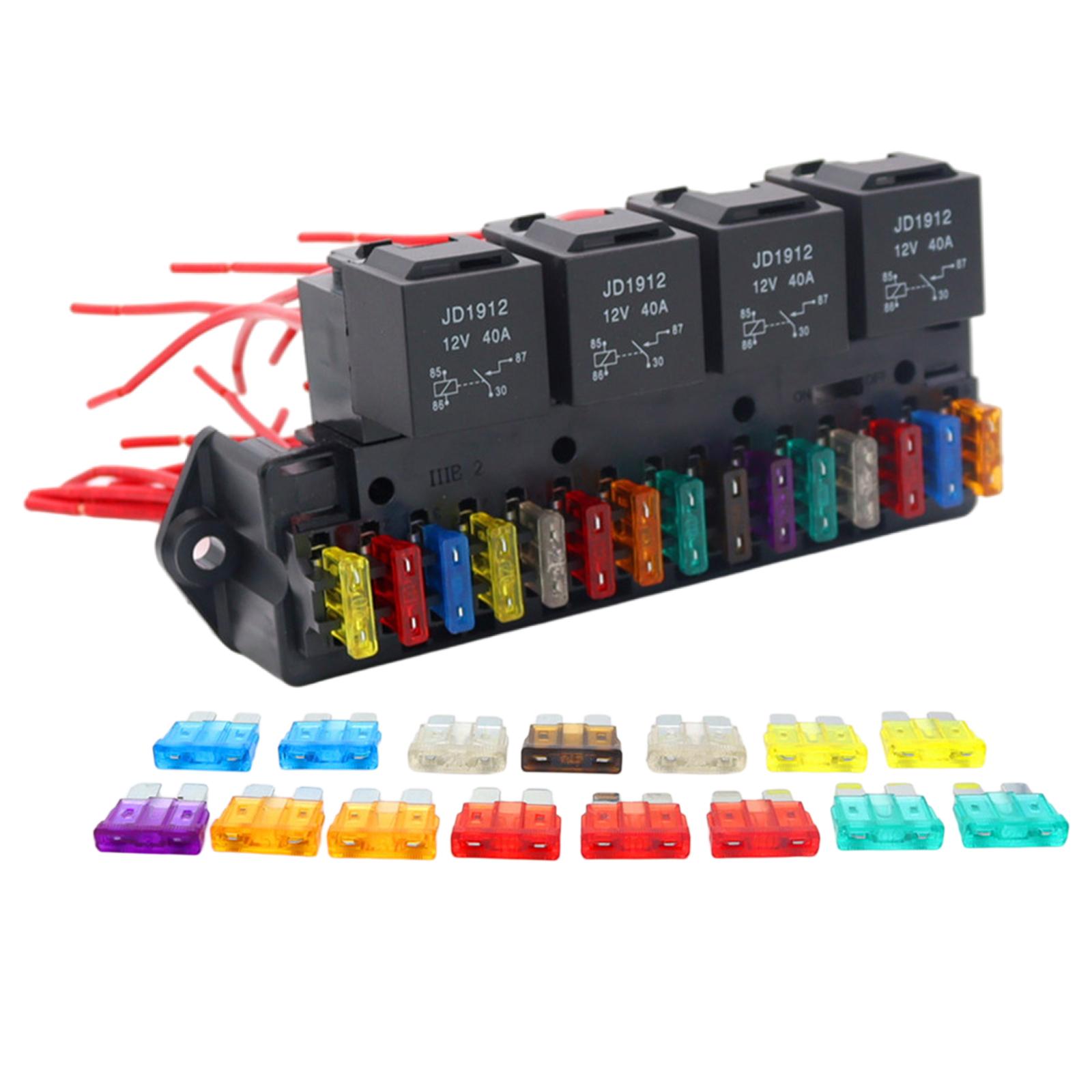 15-Way Car Fuse Box Block Holder Harness Assembly Wiring Multi Circuit Socket Base for Marine Boat Auto Vehicle Bus