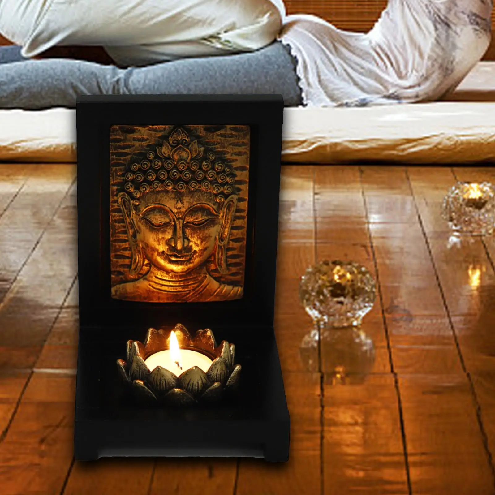 Buddha Statue Candlestick Candelabras Resin Tealight Candleholder Zen Taper Candles