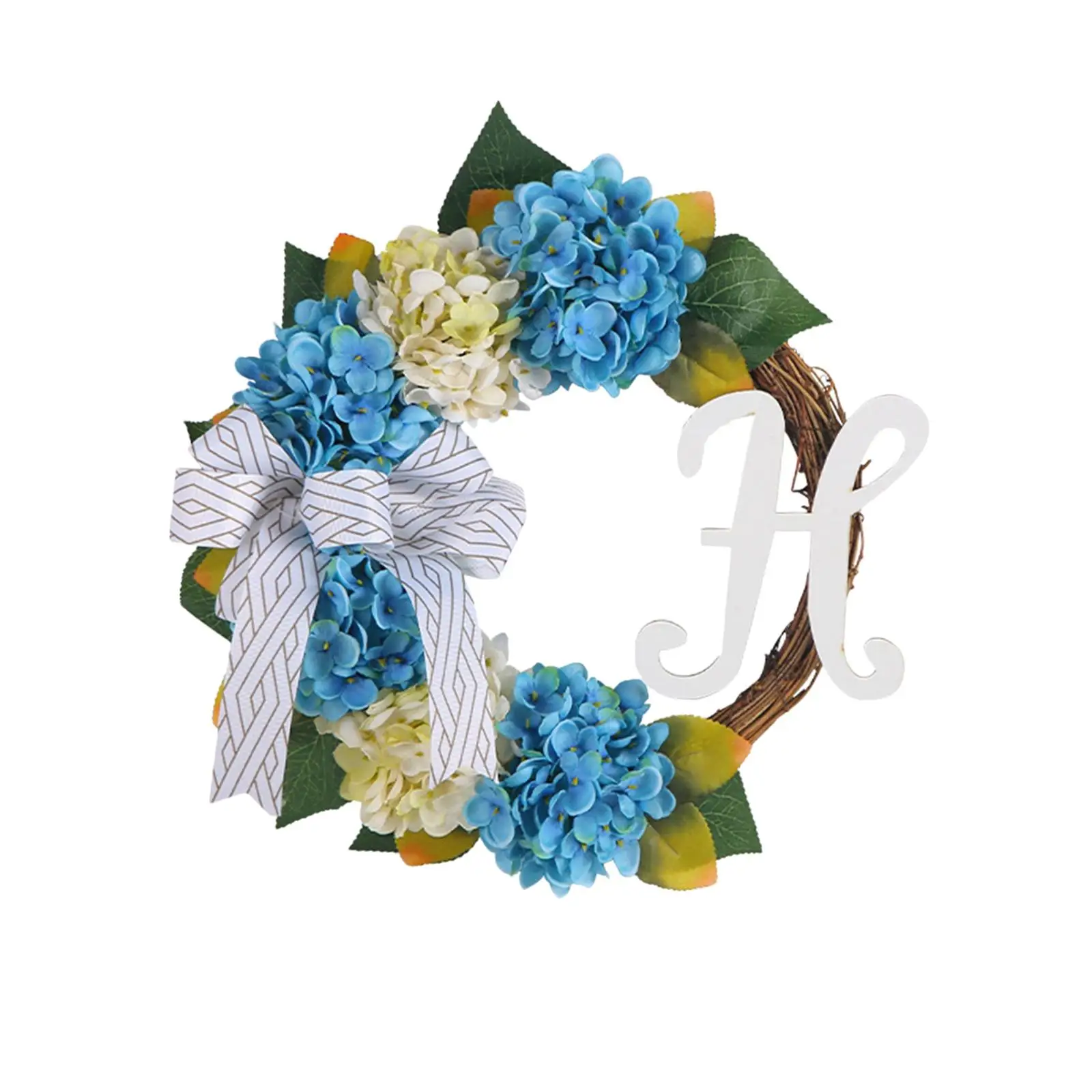 Hydrangea Wreaths for Front Door,  Garland with Ribbon for Hanging, Artificial