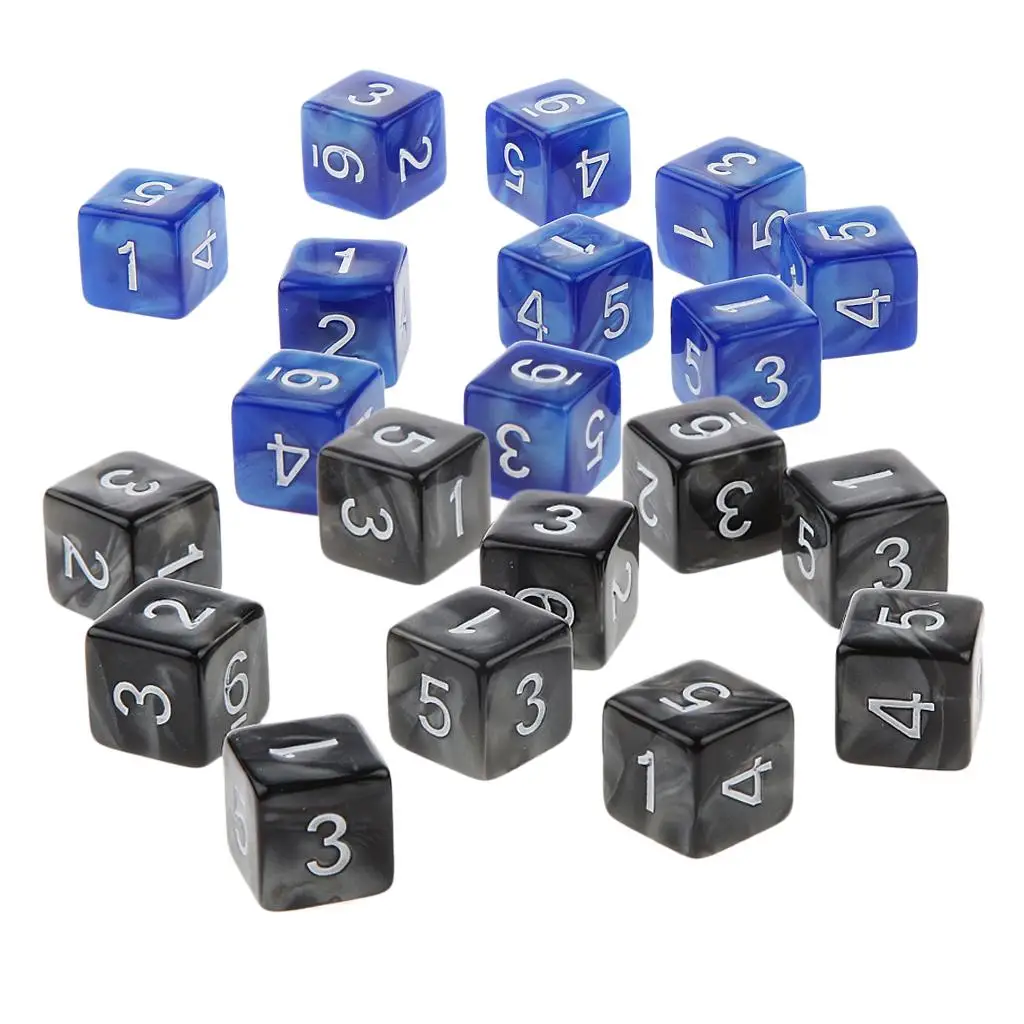 20Piece Six Sided Dice D6 for Playing D&D RPG Party Game Black and White