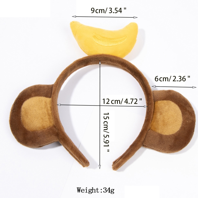 Cartoon Plüsch Stirnband Tier Muster Affe Ohren Haarband Banana Haar Hoop Halloween Weihnachten Requisiten Thema Kostüm F3MD – Detail 6