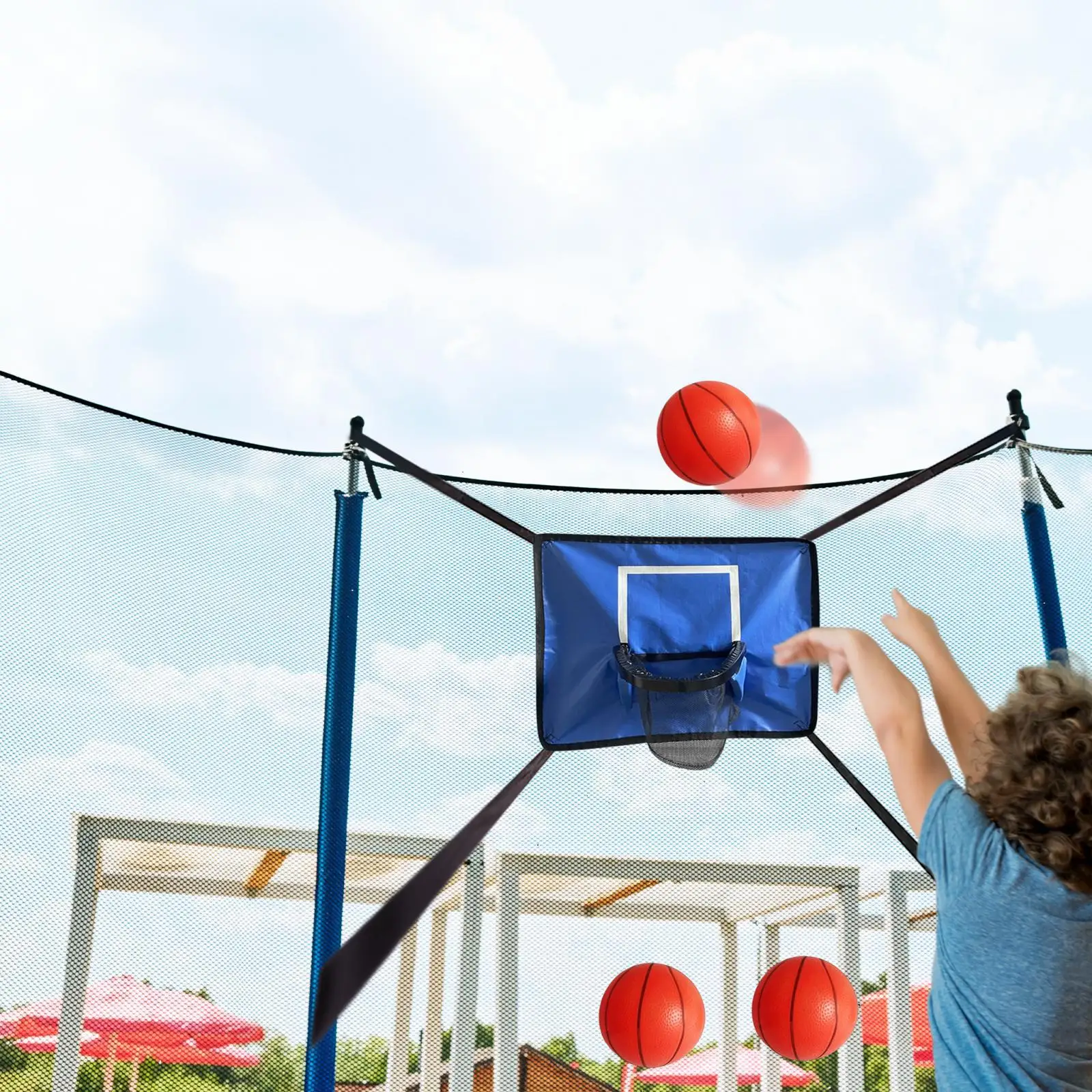 Trampoline Basketball Hoop with Pump and Ball Waterproof with Connection Ropes Sun Protection Easy Install Lightweight Backboard