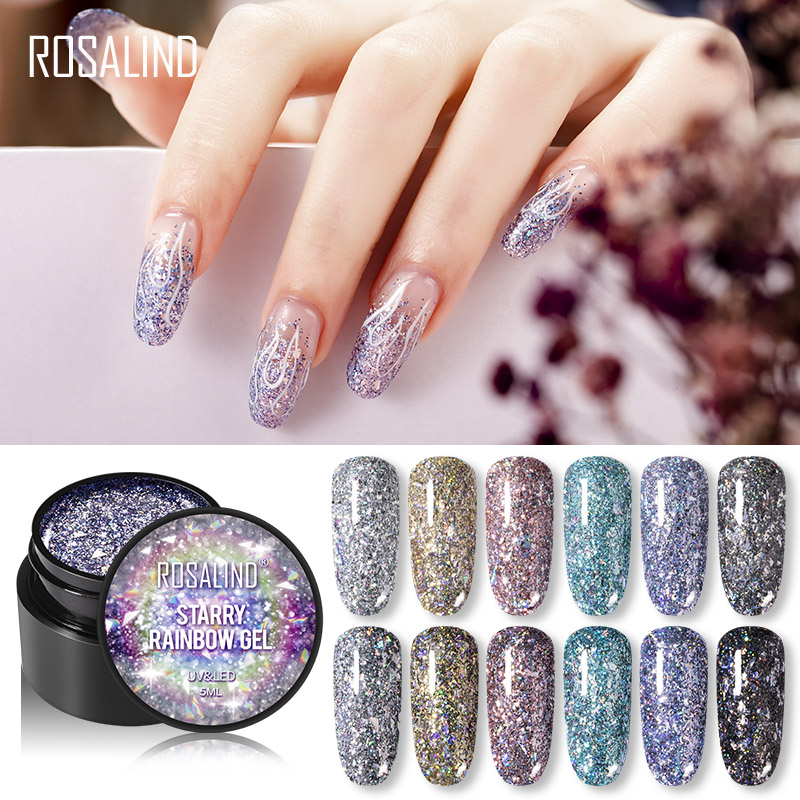 Best of ROSALIND 5ml Gel Nail Polish Painting Vernis Semi Permanent Diamond Glitter Polish UV Nail Gel Base Top Coat For Nail Art Reviews & Tips