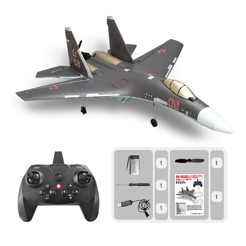 R/C Aircraft SU-35 Stunt Plane Flip Fighter Bombers Glider Easy Flyers Remote Control Toy for Kids Boy Adult