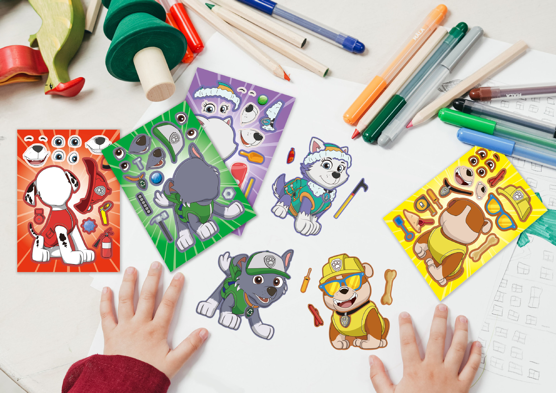 16 Blatt PAW Patrol Ballon-Aufkleber, Puzzle-Aufkleber, Chase Make-a-Face, zusammenbaubarer Cartoon-Aufkleber, zusammenbaubares Puzzle, Geschenk – Detail 3
