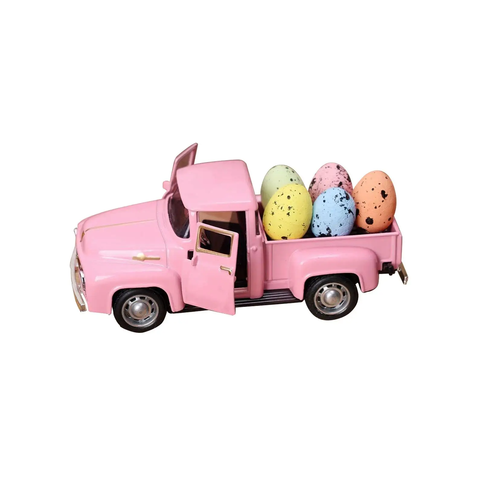 Pink Easter Car with 5 Eggs Props Holiday Colored for Window Outdoor Outside