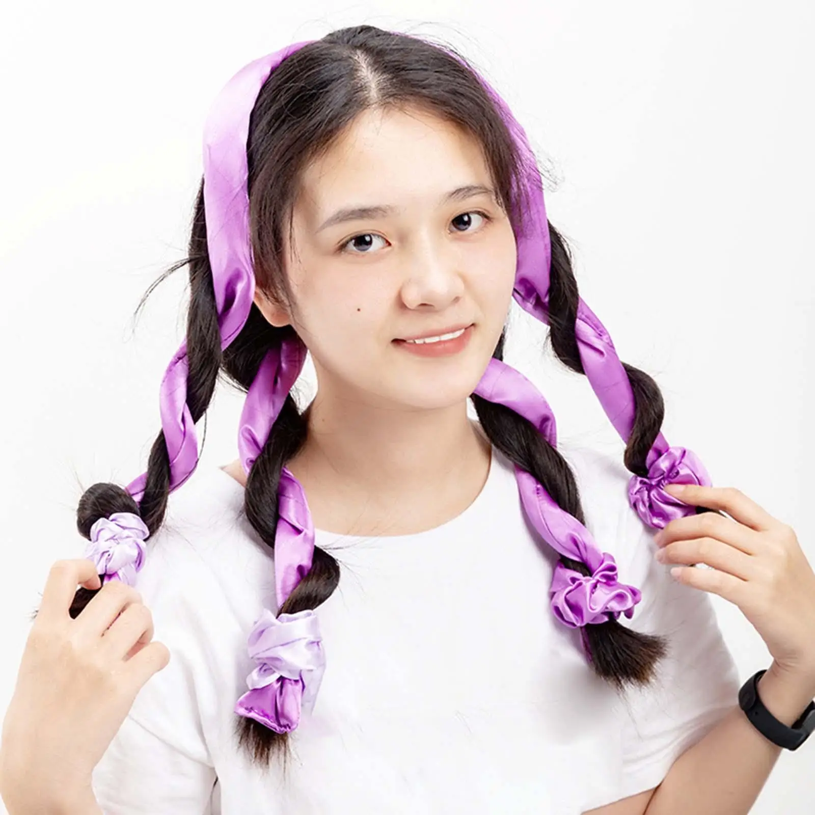 Heatless Hair Curlers Headband with 2 Scrunchie No Heat Curling Rod Make Hair Shiny
