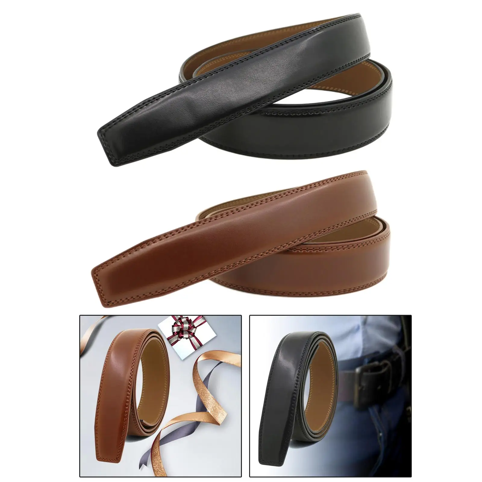 3.5cm Wide Leather Belt Without Buckle Replacement Waistband Dress Belt Casual Strap for Jeans Trousers Adults Men