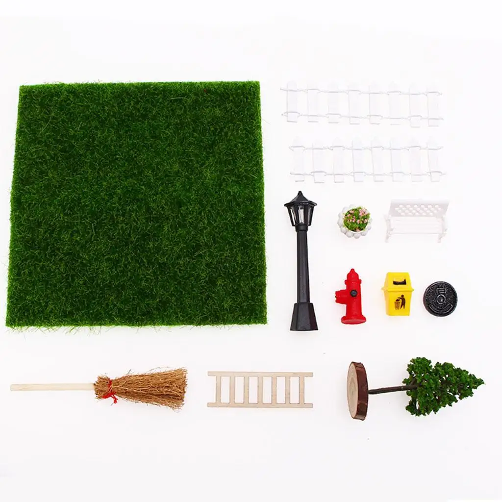 Miniature Dollhouse Garden Accessories, Garden DIY Kit Photography Props Landscape Ornaments 12 Pieces 1/12 for House Decor