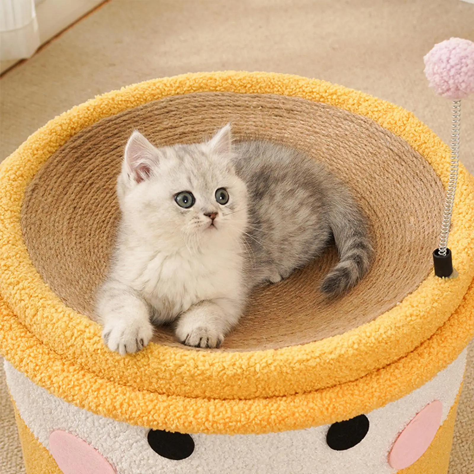 Cat House Scratcher Condo Hideout with Ball Sisal Scratcher Barrel Cat Bed for Small Medium Large Cats Furniture Protector