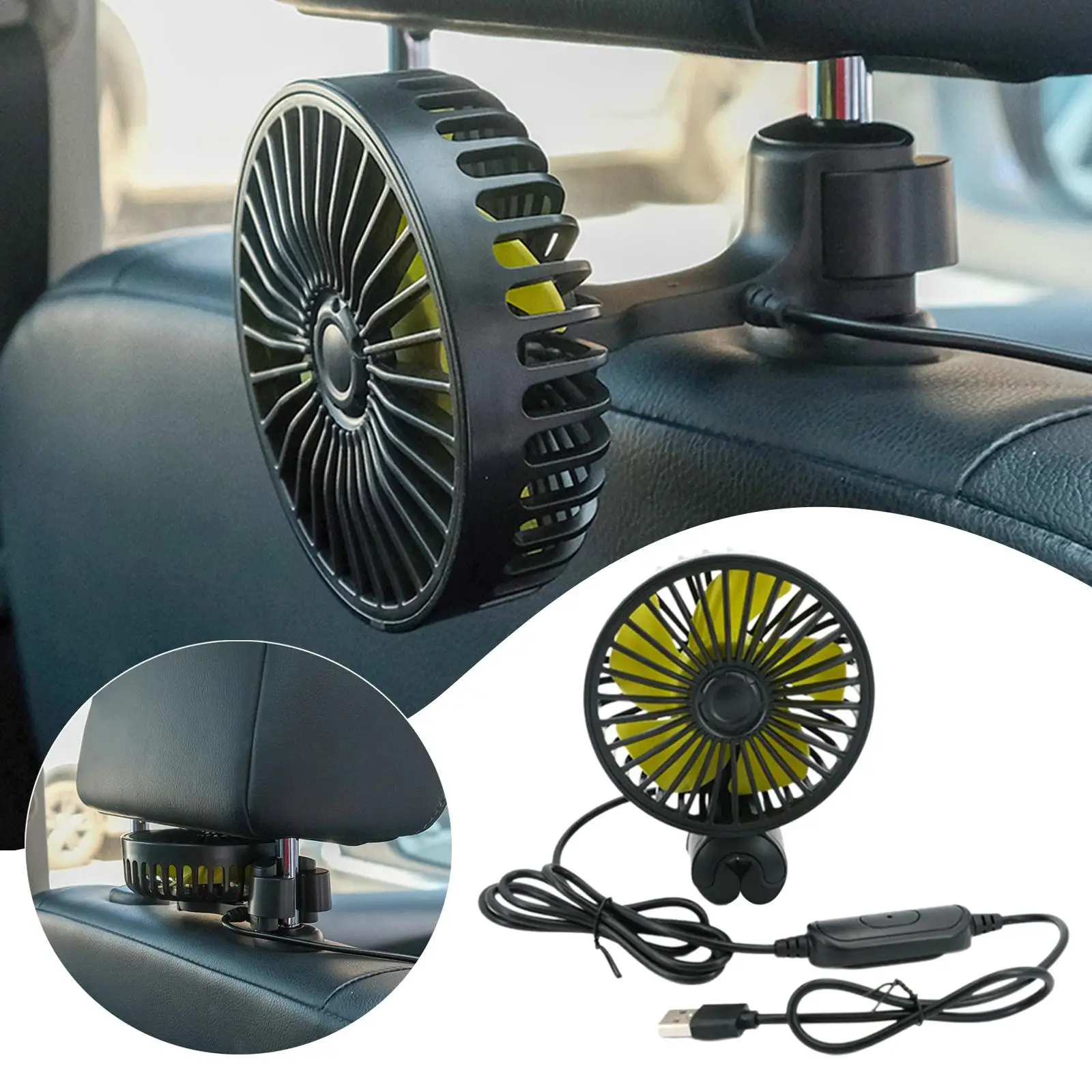 Car Rear Seat Fan  Electric Adjustable Head for Travel 