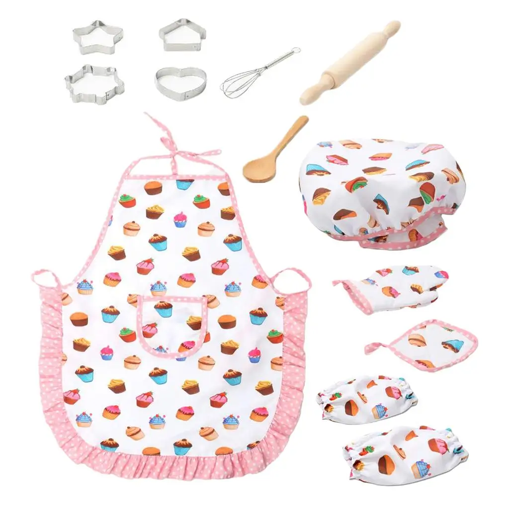  Set, Chef Set DIY Cooking Baking Suit Toys, Pretend Play Clothe/ Gloves/ Hat /Cooker Gift for Kids Girl