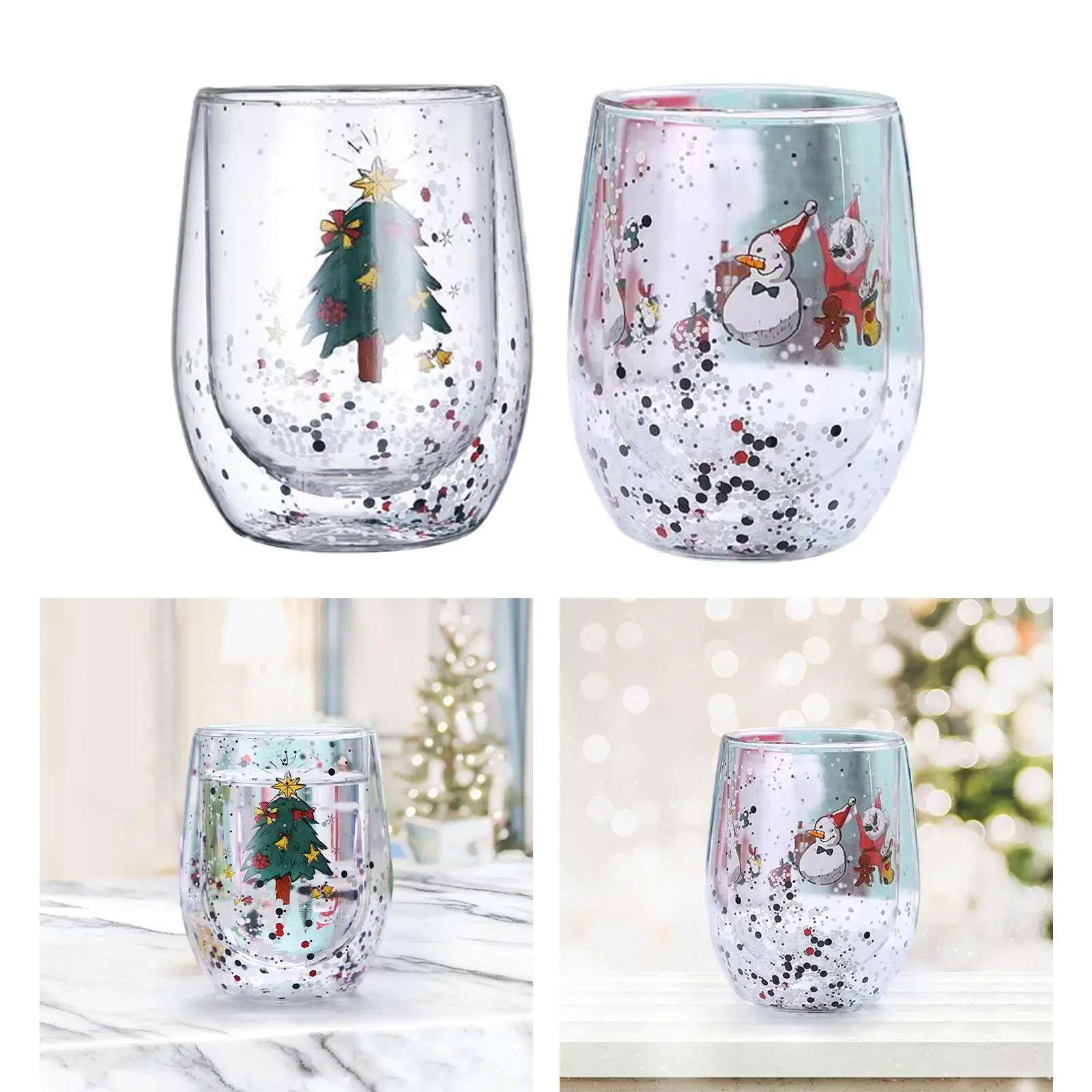 Cute Christmas Tree Mug Glassware Tumblers 300ml Heavy Clear Drinking Cups Espresso Cup for Christmas Elements Latte Espresso