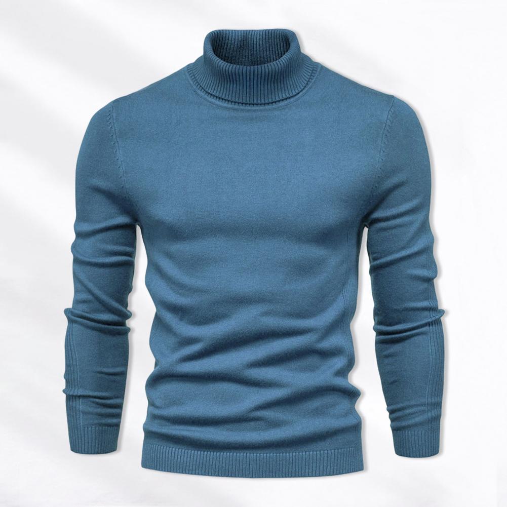 Description Picture 5 of itemWorkwear Sweater High Collar Sweater High Collar Knitted Men's Sweater Warm Soft Fall Winter Pullover with Slim Fit Solid Color