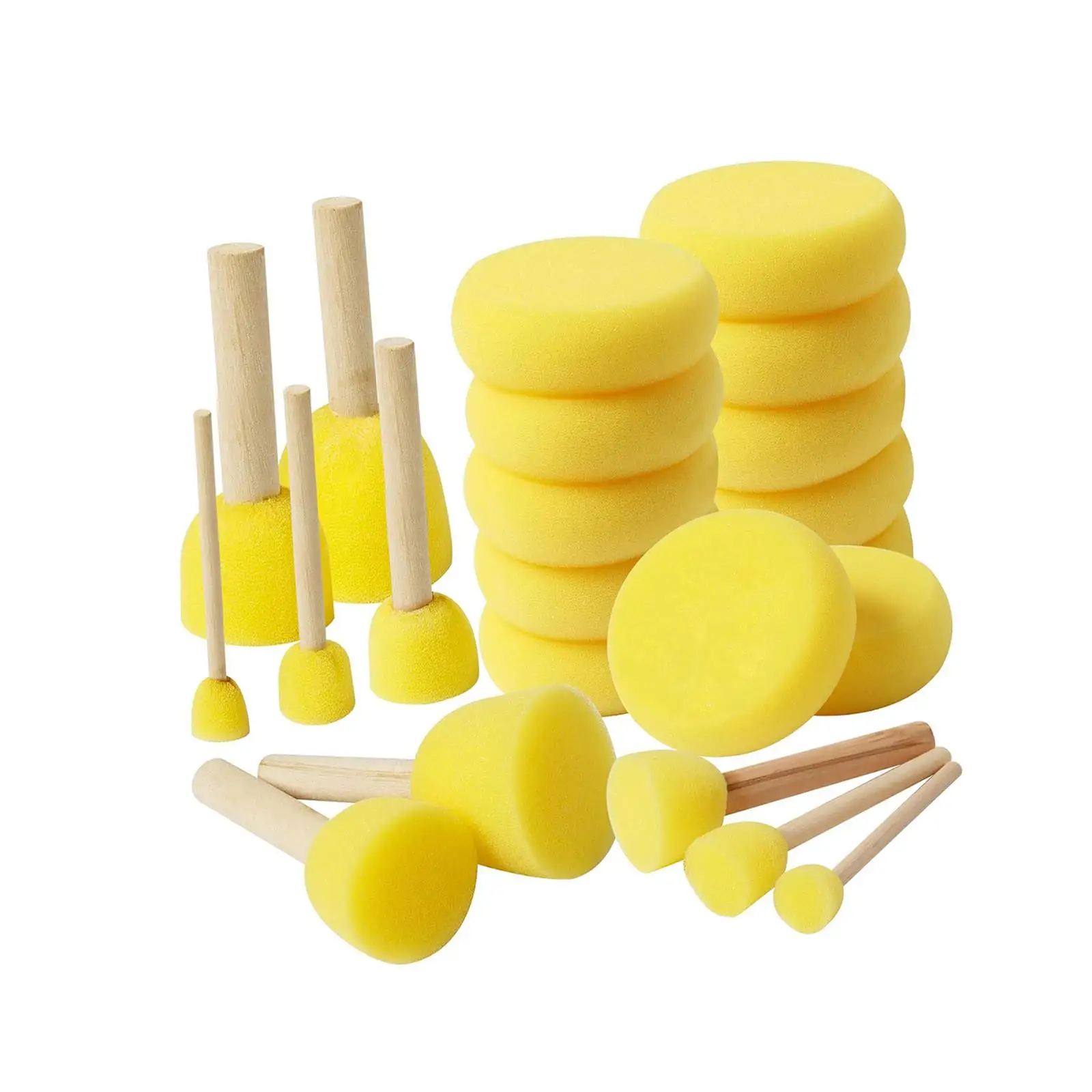 22 Pieces Sponge Stamp Toy Children Drawing Tools Foam Painting Brushes Kids Painting Supply Wooden Handle Paint Sponges