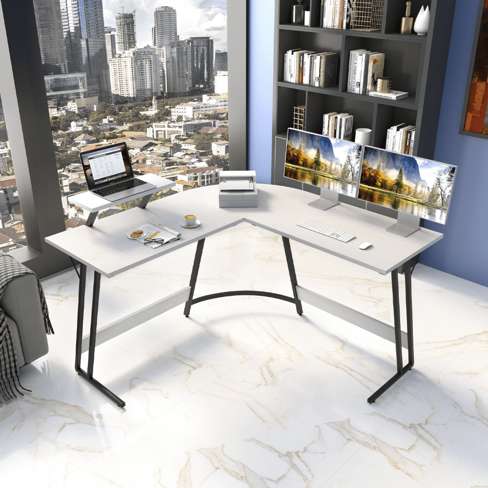 Description Picture 3 of itemVineego L-Shaped Computer Desk Modern Corner Desk with Small Table,White