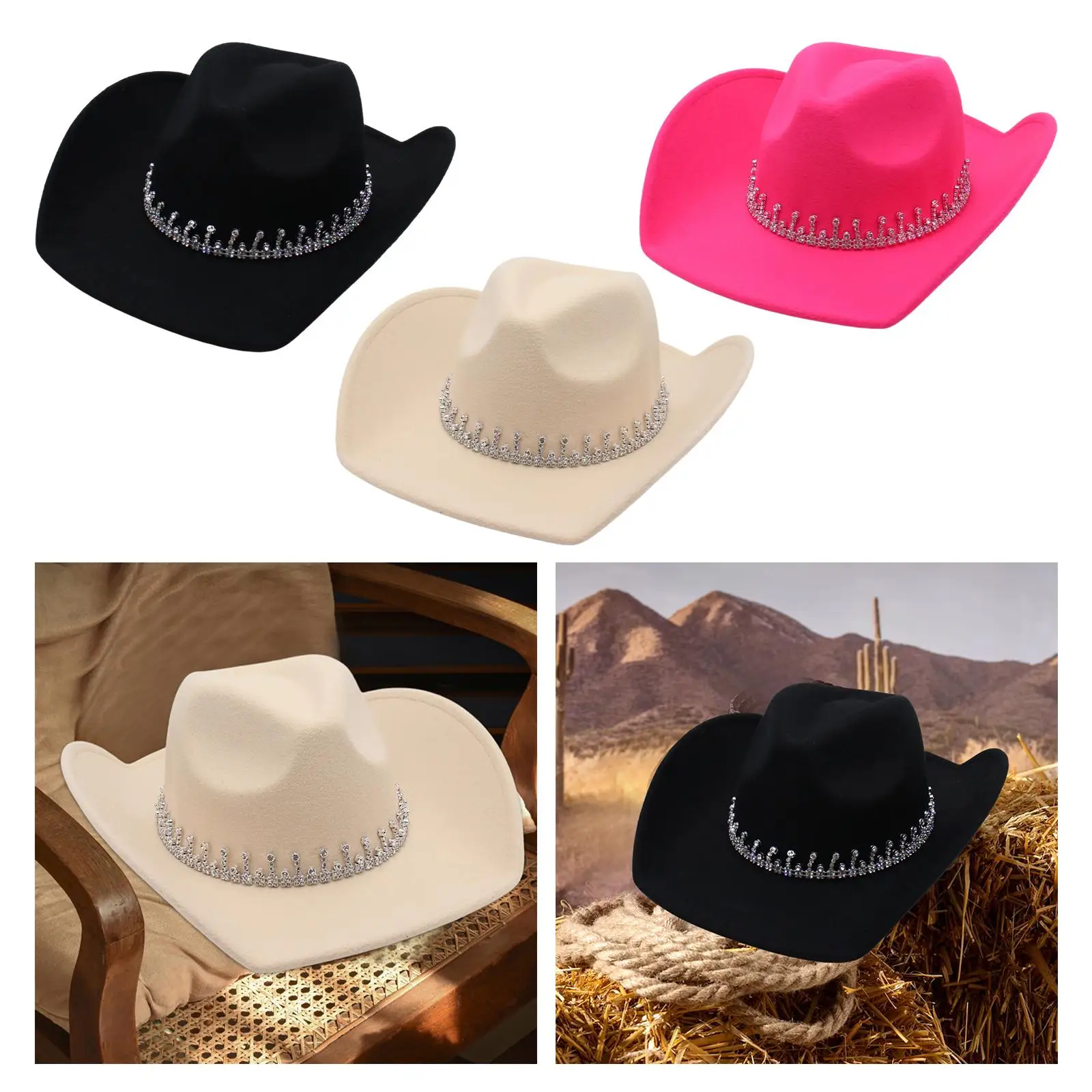 Wide Brim Hat Decorative Photo Props Cosplay Sunshade Western  Hat Sun Hat for Hiking Party Dress up Outdoor Beach
