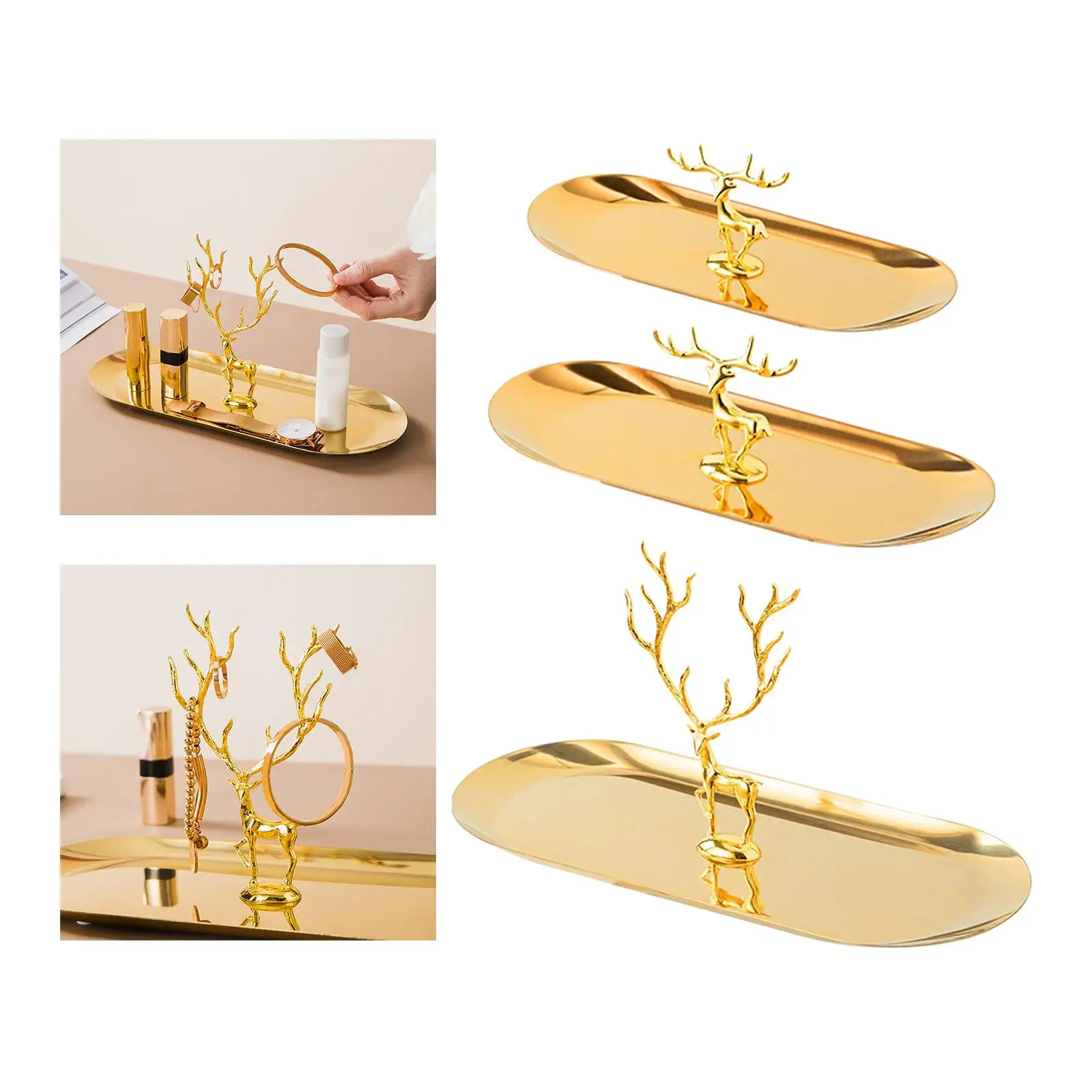 Golden Jewelry Tray Accessory Tray Holder Dish for Necklaces Watches Bathroom