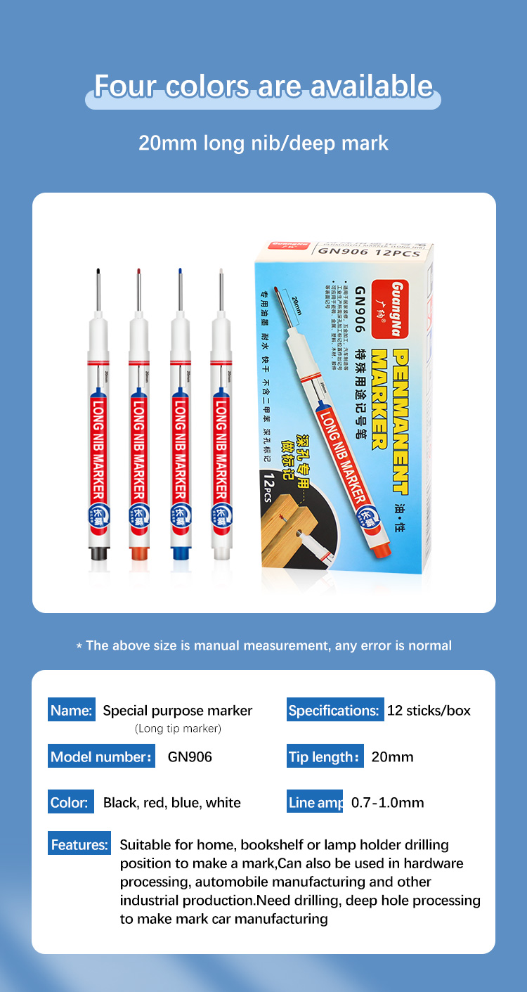 4Pcs/Set 20mm Deep Hole Long Nib Head Markers For Metal Perforating Pen Waterproof Bathroom Woodworking Decoration Multi-Purpose