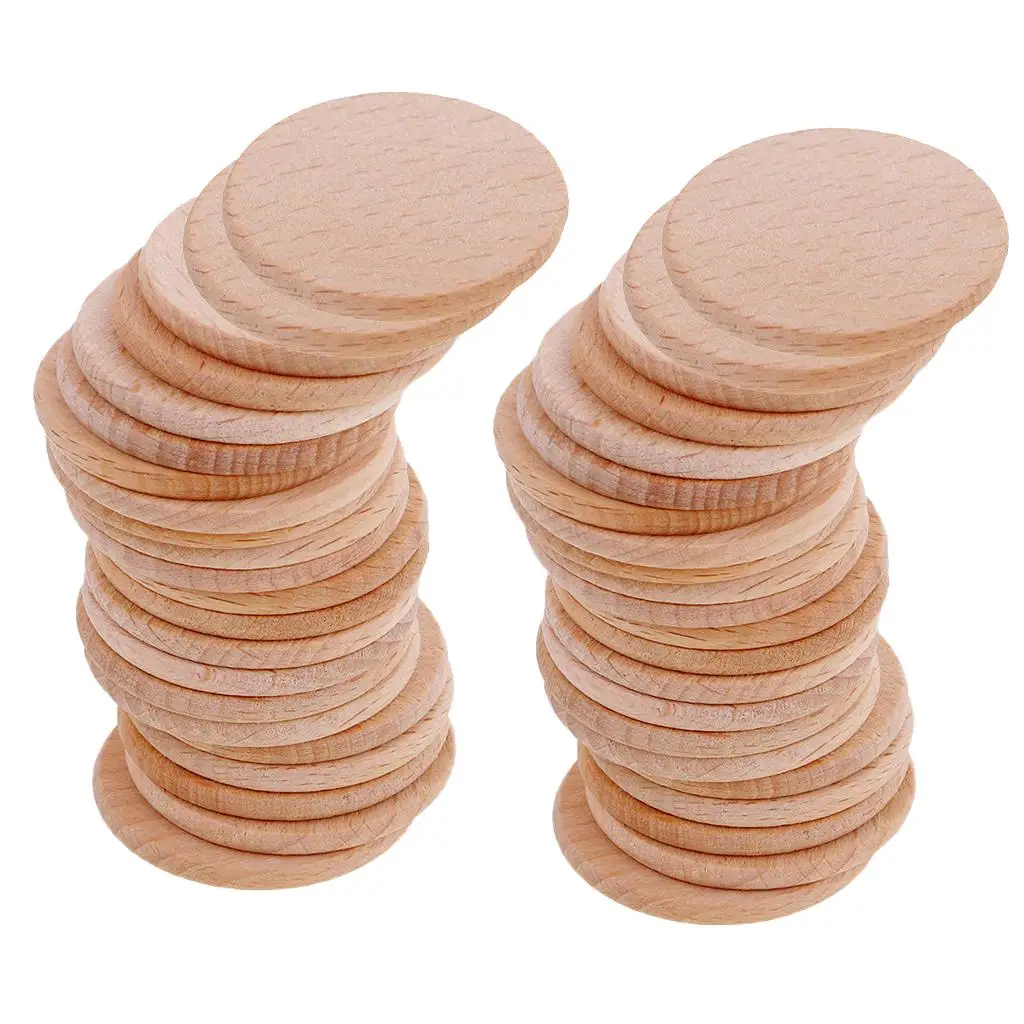 50Pcs Natural Wood Slices 36mm Unfinished Round Wood Coins for