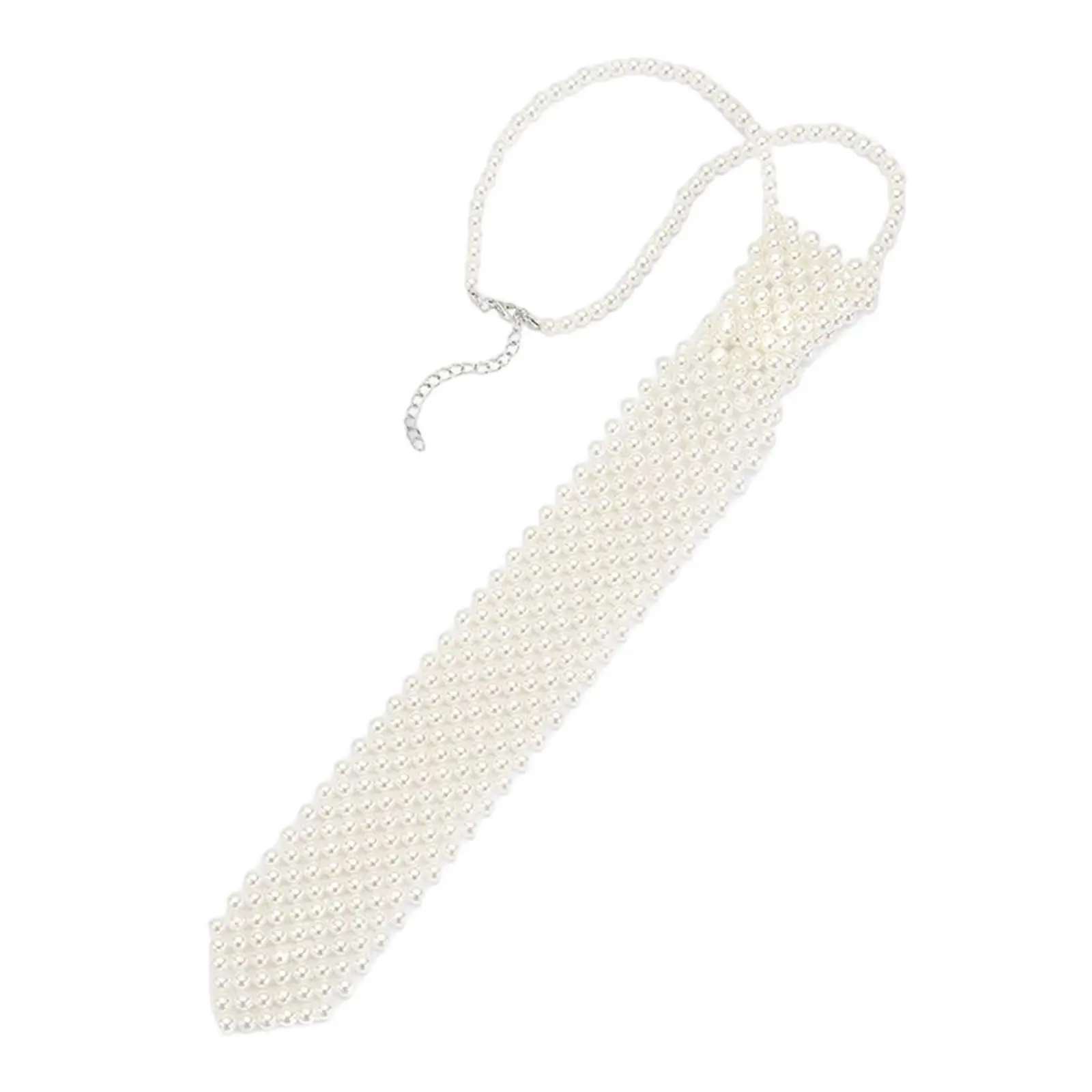 Women Pearl Necklace Necktie Adjustable for Party Christmas Summer