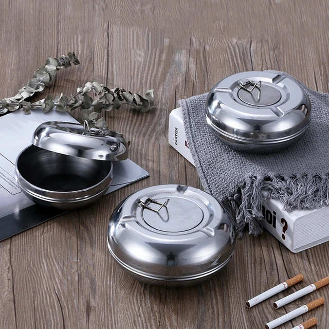 Stainless Steel Ashtray with Lid Detachable Outdoor Cigarettes