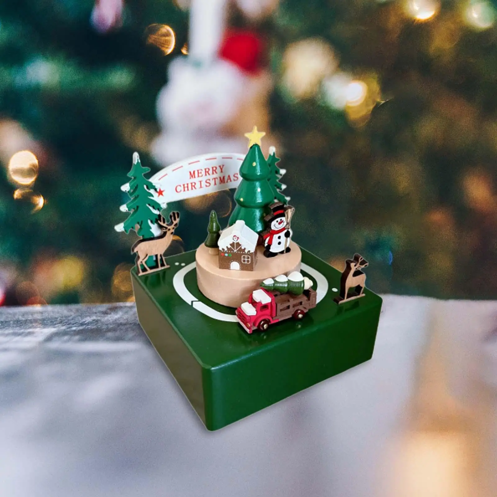 Christmas Music Box Collectible Crafts Tabletop Ornament Christmas Ornament 2023 for Home Indoor Office Holidays Living Room