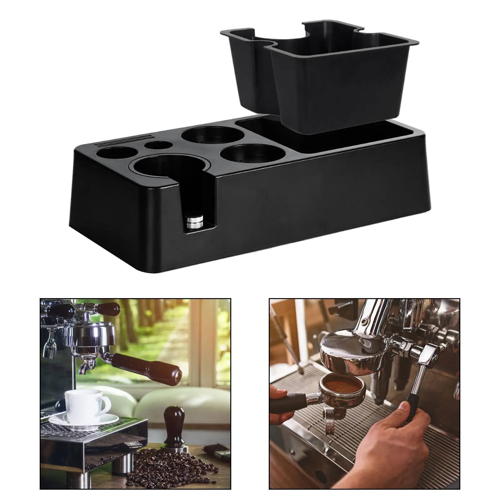 Coffee Tamper Stand and Portafilter Holder Multifunctional Espresso Knock Box for Cafe Coffee Bar Kitchen Counters Barista Tool