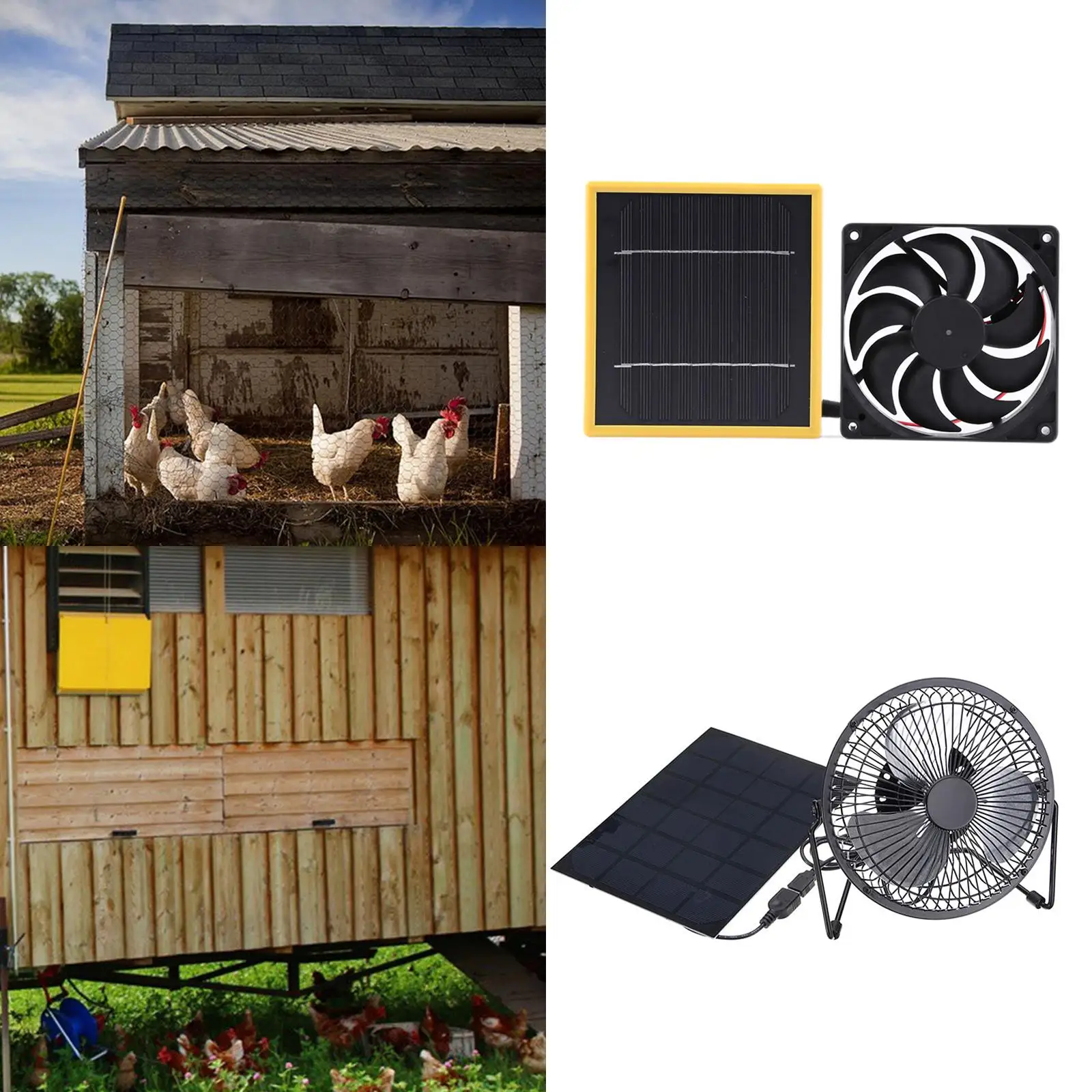 Portable Solar Exhaust Fan Greenhouse Fan Powered Fan for Greenhouse, Dog Chicken House Camping, RV, Car,