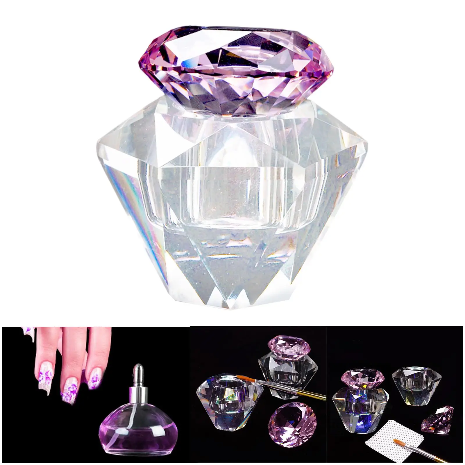 Glass Nail Art Cup with Lids Equipment Nail Art Tools Diamond Shape Design Container Nail Dish for Holding Acrylic Liquid Powder
