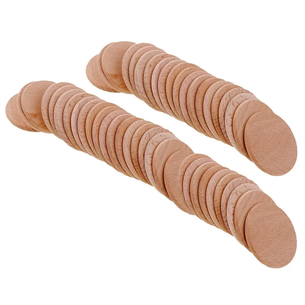 50Pcs Natural Wood Slices 36mm Unfinished Round Wood Coins for