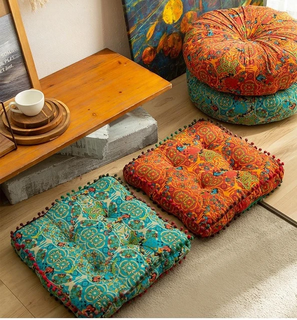 Cojín de lino y algodón de estilo japonés, cojines redondos grandes para  futón, Yoga, suelo, Tatami, silla, sofá, decoración del hogar, 55x55cm -  AliExpress