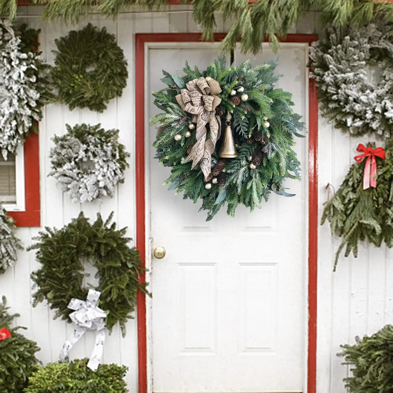 Artificial Wreath Christmas Hanging Farmhouse Garland Ornament Autumn Winter Wreath for Door Xmas Party Holiday Decor